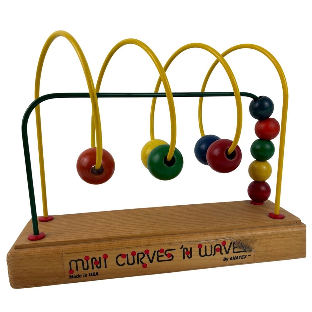 Vintage Anatex Mini Curves 'N Waves Wooden Bead Maze Activity Toy Made in USA